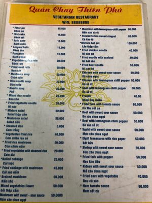 Menu 1 at Thien Phu in Hue