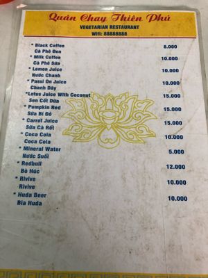 Menu 2 at Thien Phu in Hue