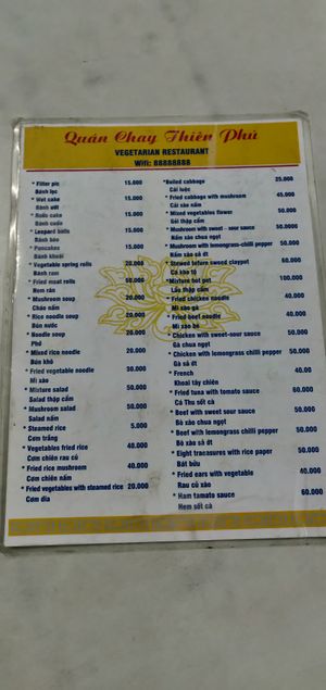 Menu october 2019 at Thien Phu in Hue