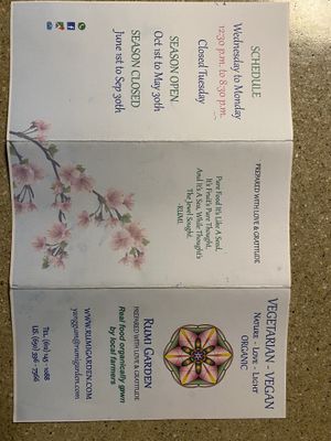 Menu   at Rumi Garden in Todos Santos