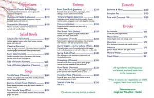 Our Menu (English) at Rumi Garden in Todos Santos