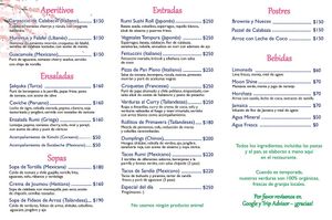 Our Menu (Spanish) at Rumi Garden in Todos Santos