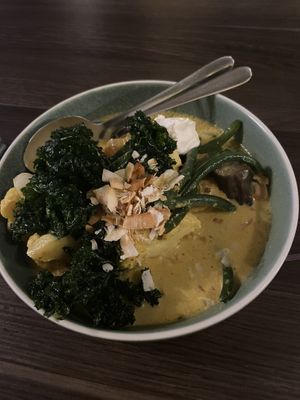 Curry! I did without rice. Stand out was the kale for sure. I wish they used more sauce here but otherwise spectacular service and lovely ambience  at Bodhi in Sydney