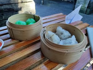 Green tea and mushroom dumplings at Bodhi in Sydney