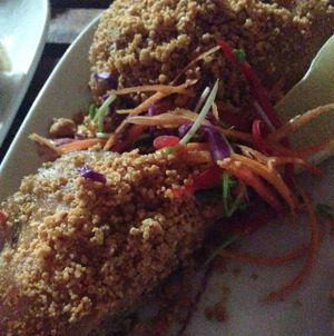 Eggplant fritters. at Bodhi in Sydney