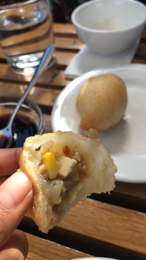 Fried filled glutinous rice balls  at Bodhi in Sydney