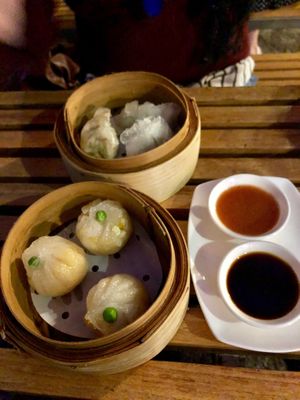 Steamed Dumplings, top is mushroom and bottom is pumpkin at Bodhi in Sydney