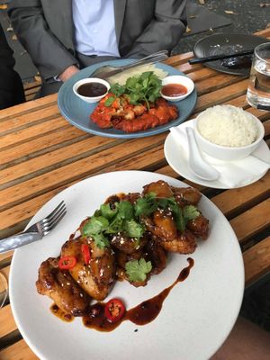 Front: Light Crispy Finger Eggplant main; Back: sweet potato Gnocchi at Bodhi in Sydney