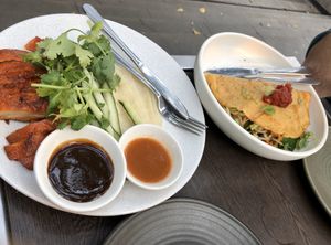 Duck pancakes and omelette  at Bodhi in Sydney