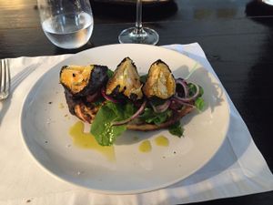 vegan pizza with burnt oranges at Garzon Restaurant in Garzon