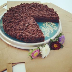 Chocolate crumble with cherry at Velicious in Berlin