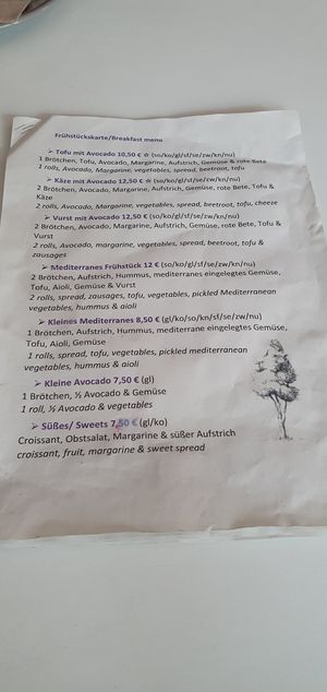 Menu at Velicious in Berlin