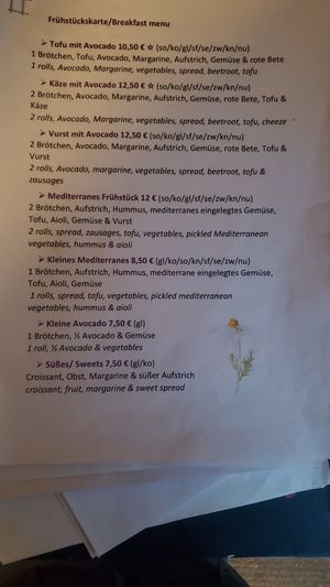 Menu at Velicious in Berlin