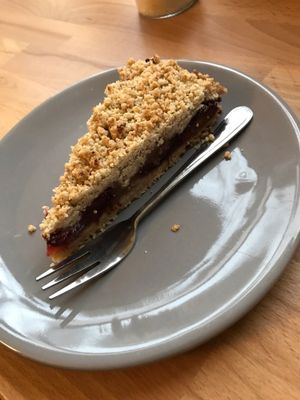 Plum crumble.....? yum, yum. at Velicious in Berlin