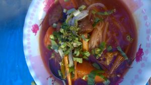 Hủ tiếu bò kho with ' bò ' ( fake beef) made from tofu and shitake mushroom  at Food Stall in Ho Chi Minh City