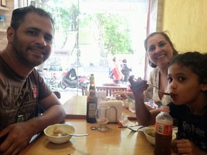 Eating salad and soup at Vegetariano Social Clube Delivery in Rio De Janeiro