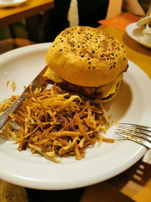 Tempeh burger at Vegetariano Social Clube Delivery in Rio De Janeiro