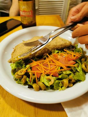 Mushroom oat pancake at Vegetariano Social Clube Delivery in Rio De Janeiro