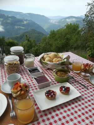 breakfast with a view at Eco Rooms Slovenia in Sela Nad Podmelcem
