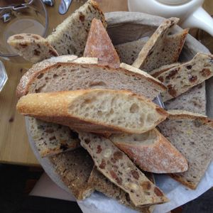 vegan bread basket at Le Pain Quotidien - Bretagne in Paris