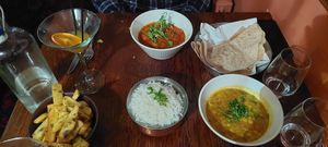 Masala chips, chevti dhal, paneer, rotis and rice at Prashad in Bradford