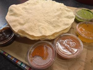 Popadoms and pickles   at Prashad in Bradford
