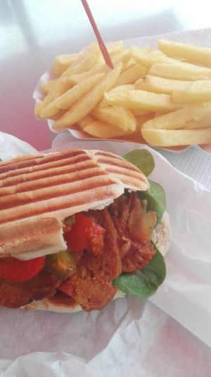 Seitan sandwich. I bought the fries in another different truck. at strEats Vegan Food Truck in Berlin