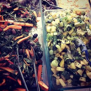 asparagus and baked potatoes
agretti with sundried tomatoes , carrots and olives at Giumella in Florence
