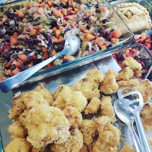 cauliflower with cornflakes coating, caponata at Giumella in Florence