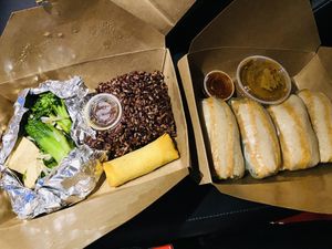 ((COMBO) Dinner Veggie Lover (side salad not shown;in a mini box of its own)[$15] + Freshy Rolls[$10] 2021-17-03 Takeout/Phone order.  at H.O.P.E. in Studio City