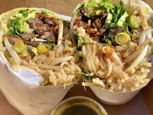 Sriracha Wrap: Crispy soy, sticky rice noodles, bean sprouts, spring onions, lettuce, lime, sweet sauce with slight sriracha kick at H.O.P.E. in Studio City