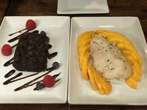 Brownie and Sticky rice with mangos ? taste even better when you mix them ! at H.O.P.E. in Studio City