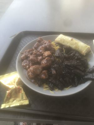 Bbq seitan with spicy (perfect amount of spice!) sous chunks. Delicious!  at 96 Zen Etterem in Budapest