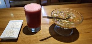 Salad and drink. The BlackBerry juice was great! at Amaranto in Guayaquil