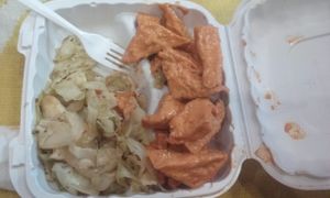 Red curry tofu and sauteed cabbage at NuVegan in College Park