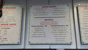 menu brunch at NuVegan in College Park
