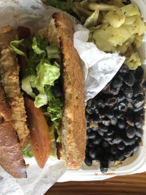 Chick-n sandwich w/ cabbage & blk beans at NuVegan in College Park