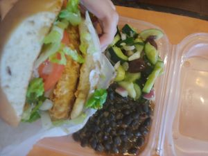 Vegan Chickn Sandwich with Savory Beans and Greek Salad at NuVegan in College Park