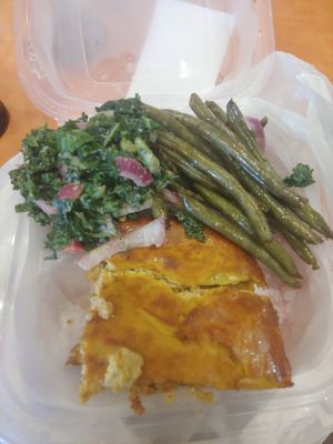 Vegan lasagna with string beans and red wine kale at NuVegan in College Park