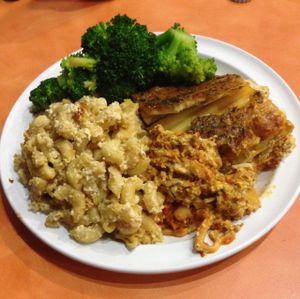 Mac n cheese & vegan lasagna & broccoli  at NuVegan in College Park