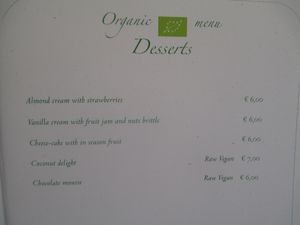 desserts page of vegan menu (July 2015) at Terazza Einaudi in Ravenna