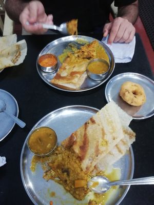 Masala Dosa (gigatic) served with dahl sauxe and some VERY spicy red side sauce at Indo Ceylon Cafe - Dosa King in Colombo