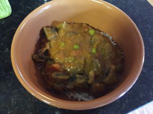 Matar mushroom to go. Sorry for the bad at home photo but it’s delicious  at The Taj of India in Martinez