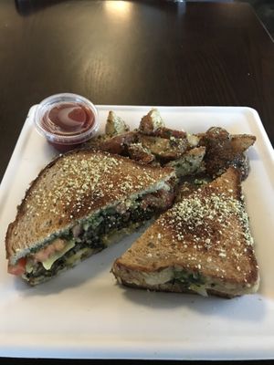 Grill cheese with black bean burger and herb wedges! at Fruits & Roots in Stuart