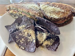 Grilled cheese with black bean burger  at Fruits & Roots in Stuart