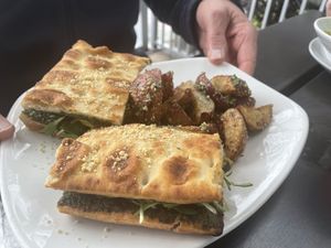 Veggie panini with potato side  at Fruits & Roots in Stuart