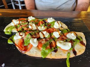 Caprese flatbread at Fruits & Roots in Stuart