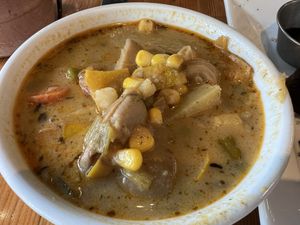 Zucchini corn stew.  Yum!  at Eternal Abundance in Vancouver