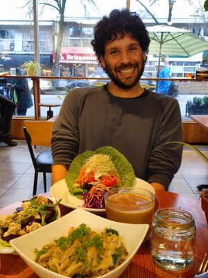 Me about to enjoy the food :) at Eternal Abundance in Vancouver