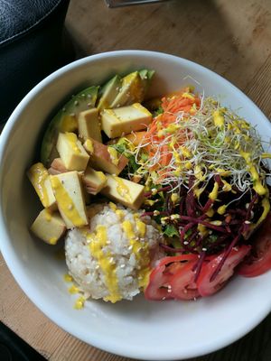 Bowl with brown rice at Eternal Abundance in Vancouver